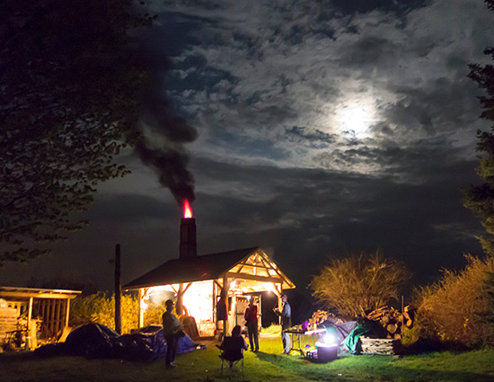 wood kiln by moonlight