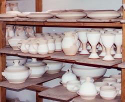 bisqued pots waiting to be glazed