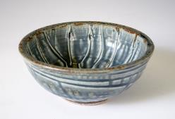 bowl, blue ash glaze