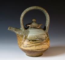 glazed celadon and brown teapot